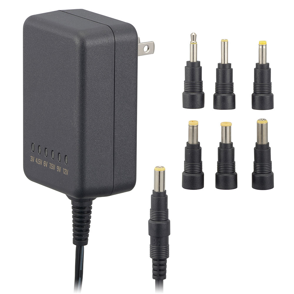 ACマルチアダプター(ワイド対応/安定化回路内蔵/最大2000mAまで/出力切替6段階/変換プラグ7タイプ付属)_03-6160_AV-DM1220N_OHM(オーム電機)